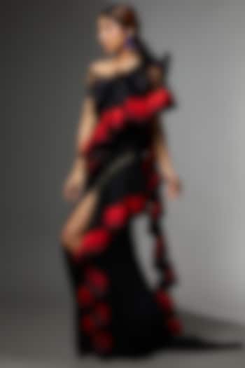 Black & Red Italian Fabric Embroidered Gown by Archana Kochhar