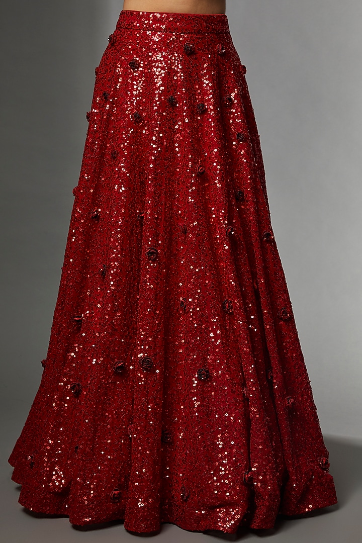 Red Georgette Embroidered Wedding Lehenga Set by Archana Kochhar at Pernia's Pop Up Shop