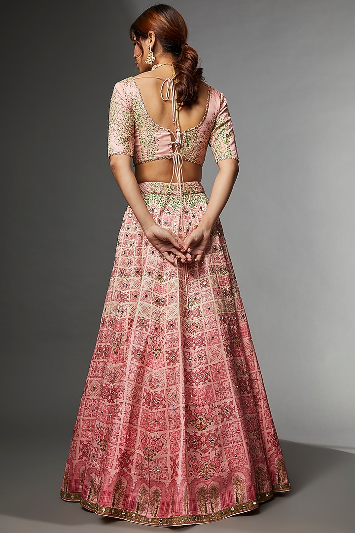 Pink Raw Silk Digital Printed Wedding Lehenga Set by Archana Kochhar at Pernia's Pop Up Shop