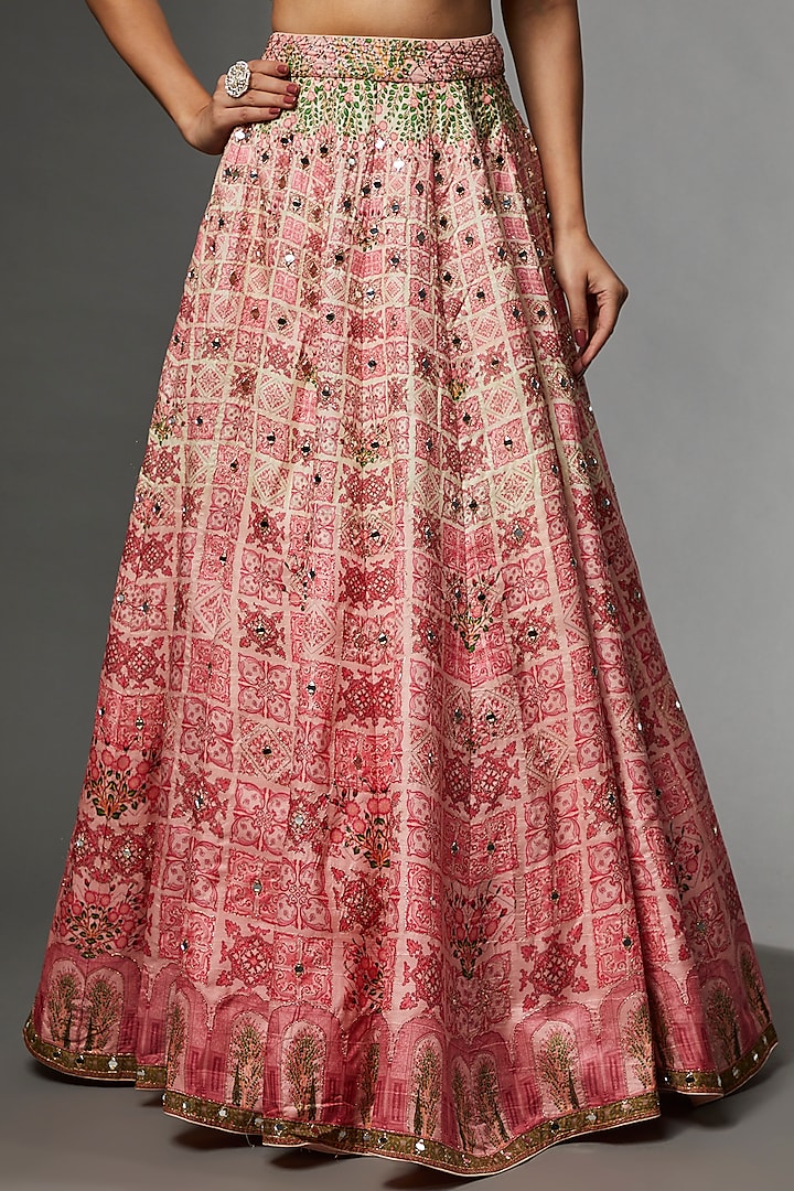 Pink Raw Silk Digital Printed Wedding Lehenga Set by Archana Kochhar at Pernia's Pop Up Shop
