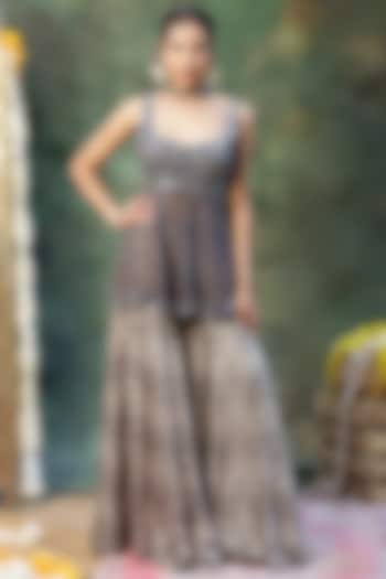 Grey Dola Silk Chevron Pattern Wedding Sharara Set by Archana Kochhar at Pernia's Pop Up Shop