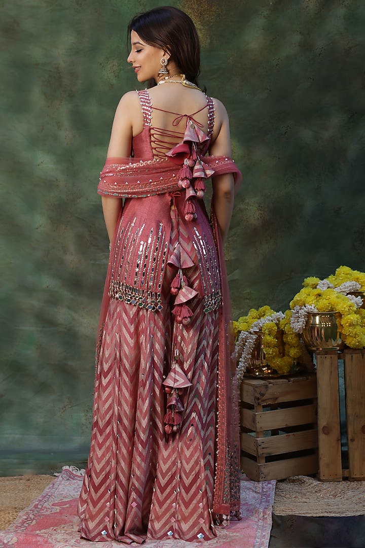 Pink Dola Silk Chevron Pattern Bridal Sharara Set by Archana Kochhar at Pernia's Pop Up Shop