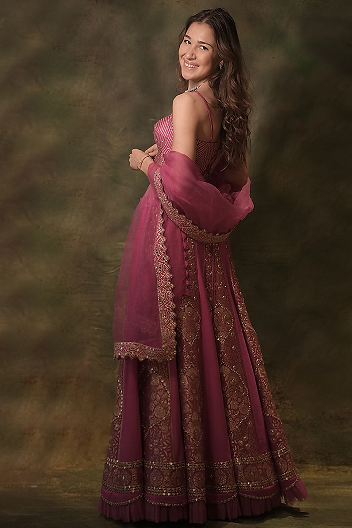Rani Pink Silk Gota & Thread Embroidered Wedding Lehenga Set by Archana Kochhar at Pernia's Pop Up Shop