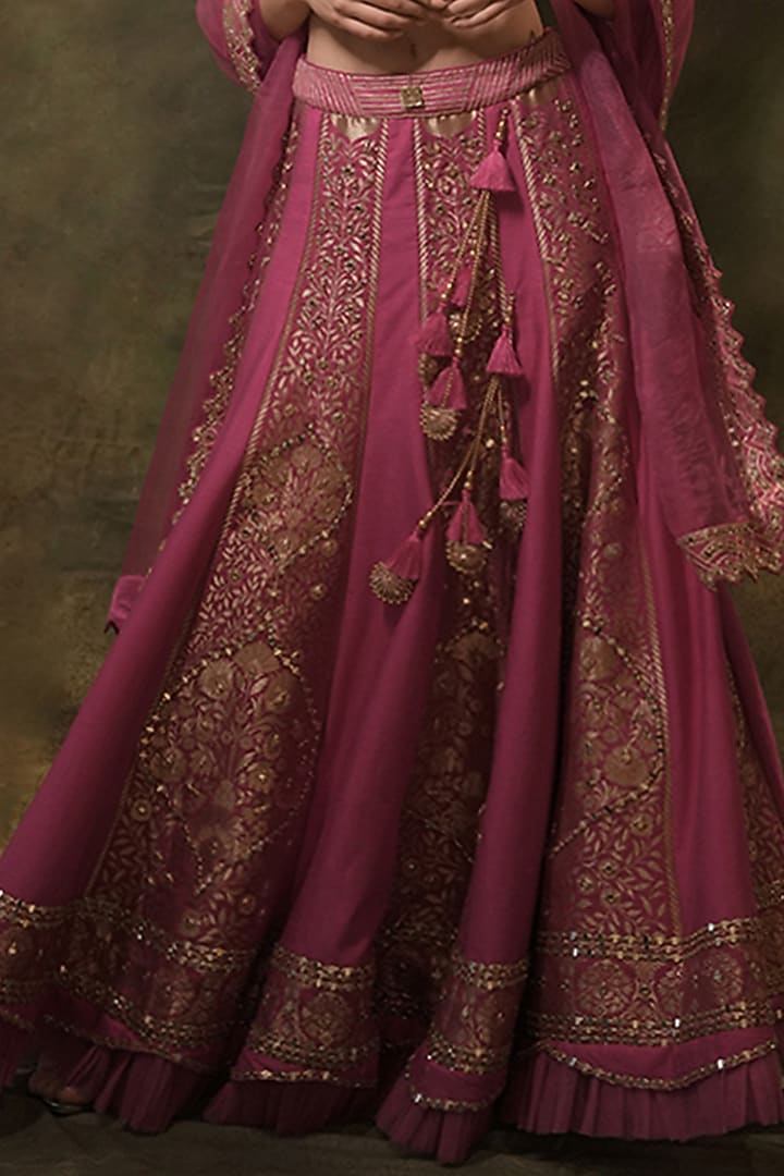Rani Pink Silk Gota & Thread Embroidered Wedding Lehenga Set by Archana Kochhar at Pernia's Pop Up Shop