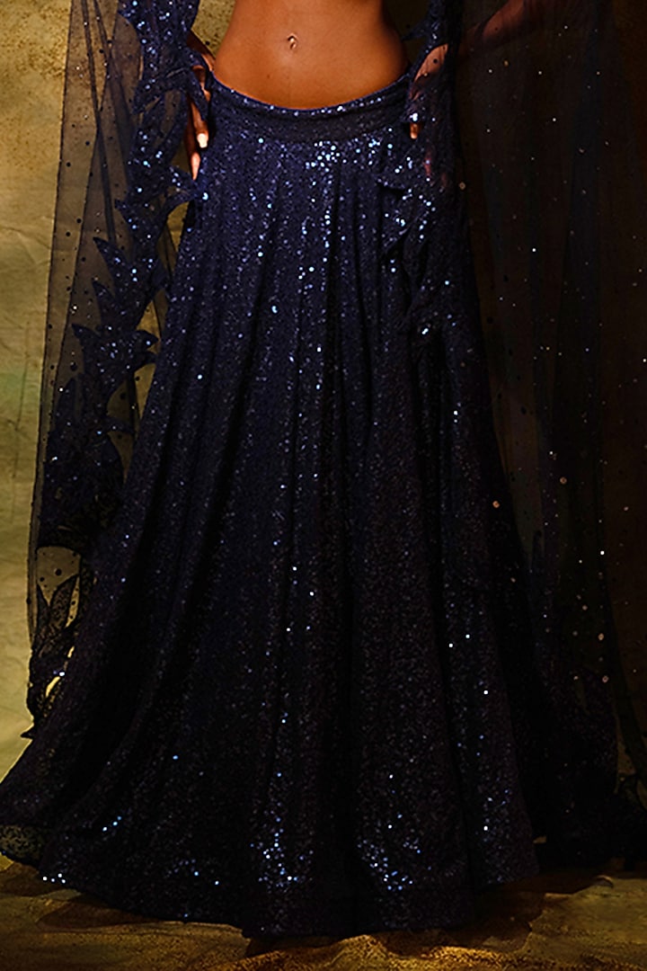 Blue Georgette Sequins Embellished Wedding Lehenga Set by Archana Kochhar at Pernia's Pop Up Shop