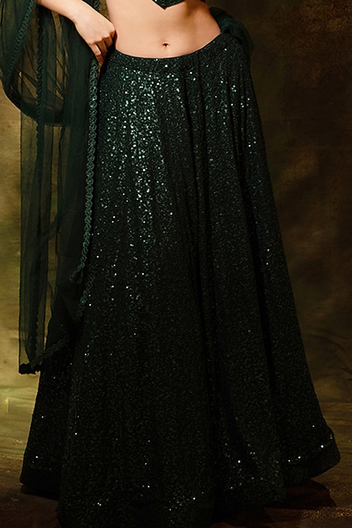 Green Georgette Sequins Embellished Wedding Lehenga Set by Archana Kochhar at Pernia's Pop Up Shop
