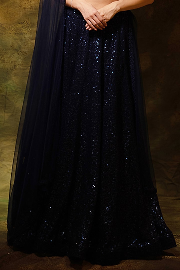 Blue Georgette Sequins Embroidered Wedding Lehenga Set by Archana Kochhar at Pernia's Pop Up Shop