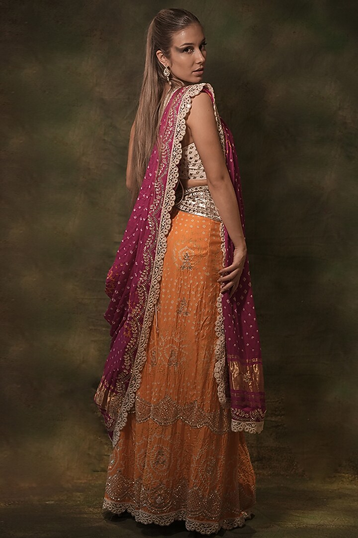 Yellow Pure Bandhani Printed & Hand Embroidered Wedding Lehenga Set by Archana Kochhar at Pernia's Pop Up Shop