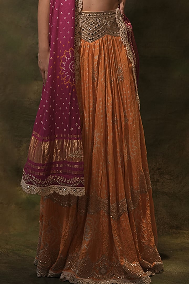 Yellow Pure Bandhani Printed & Hand Embroidered Wedding Lehenga Set by Archana Kochhar at Pernia's Pop Up Shop