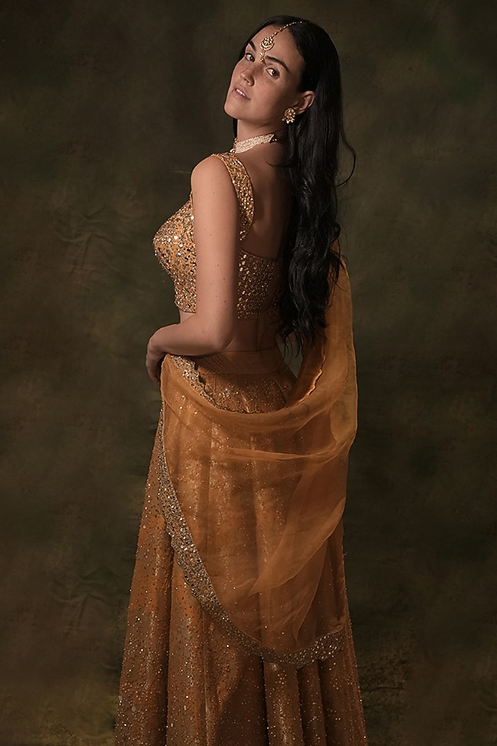 Mustard Silk Gota Thread Embroidered Wedding Lehenga Set by Archana Kochhar at Pernia's Pop Up Shop