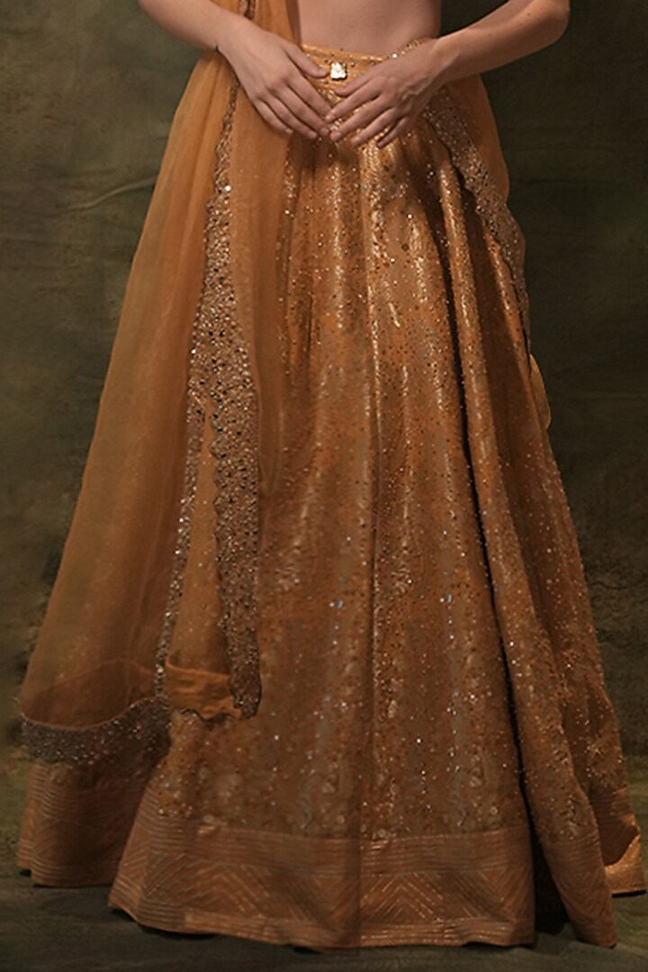 Mustard Silk Gota Thread Embroidered Wedding Lehenga Set by Archana Kochhar at Pernia's Pop Up Shop