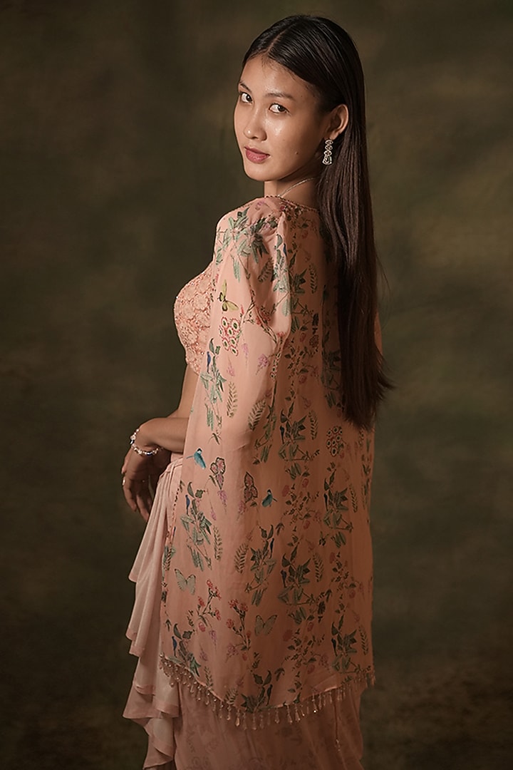 Pastel Pink Georgette Floral Printed Dhori Skirt Set by Archana Kochhar at Pernia's Pop Up Shop