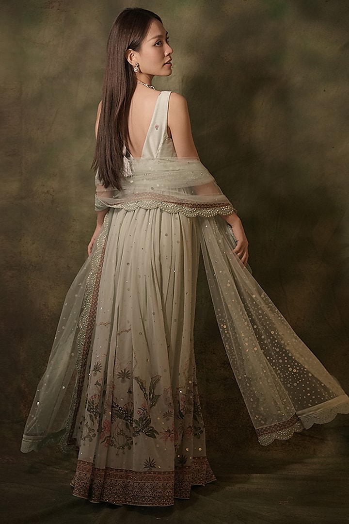 Pastel Green Georgette Sequins Embellished Wedding Anarkali Set by Archana Kochhar at Pernia's Pop Up Shop