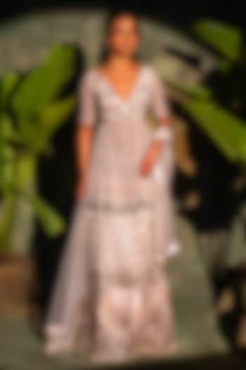 Ivory Georgette Mirror Embroidered Wedding Lehenga Set by Archana Kochhar at Pernia's Pop Up Shop