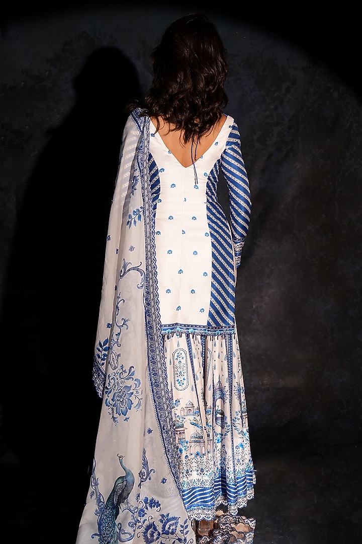 Deep Indigo Blue & White Raw Silk Embellished Wedding Sharara Set by Archana Kochhar at Pernia's Pop Up Shop