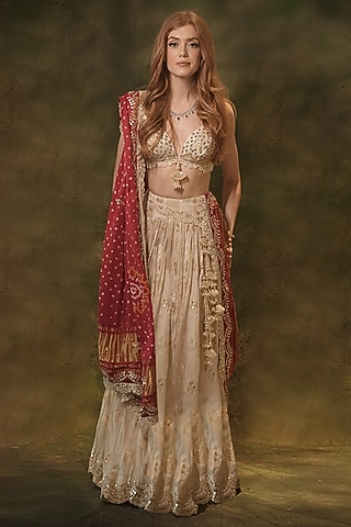 Ivory Pure Woven Zari Lehenga Set by Archana Kochhar