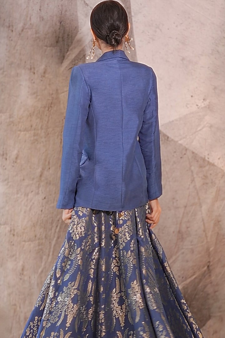 Blue Silk Gota Embellished Jacket Wedding Lehenga Set by Archana Kochhar at Pernia's Pop Up Shop