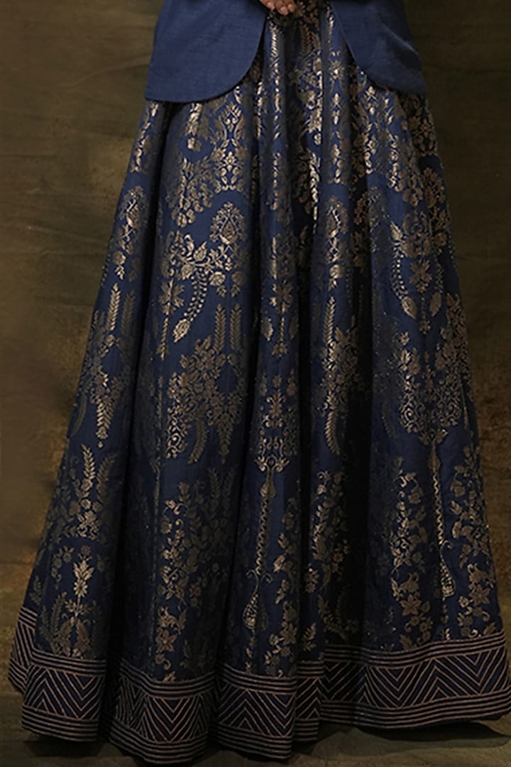 Blue Silk Gota Embellished Jacket Wedding Lehenga Set by Archana Kochhar at Pernia's Pop Up Shop