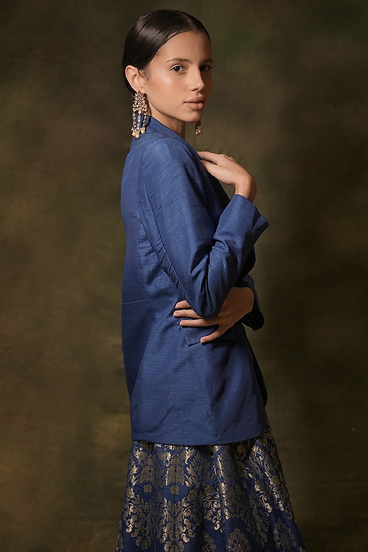 Blue Silk Gota Embellished Jacket Wedding Lehenga Set by Archana Kochhar at Pernia's Pop Up Shop