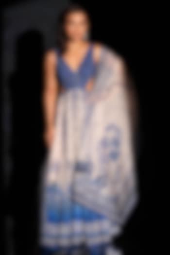 Deep Indigo Blue & White Georgette Embellished Wedding Anarkali Set by Archana Kochhar at Pernia's Pop Up Shop