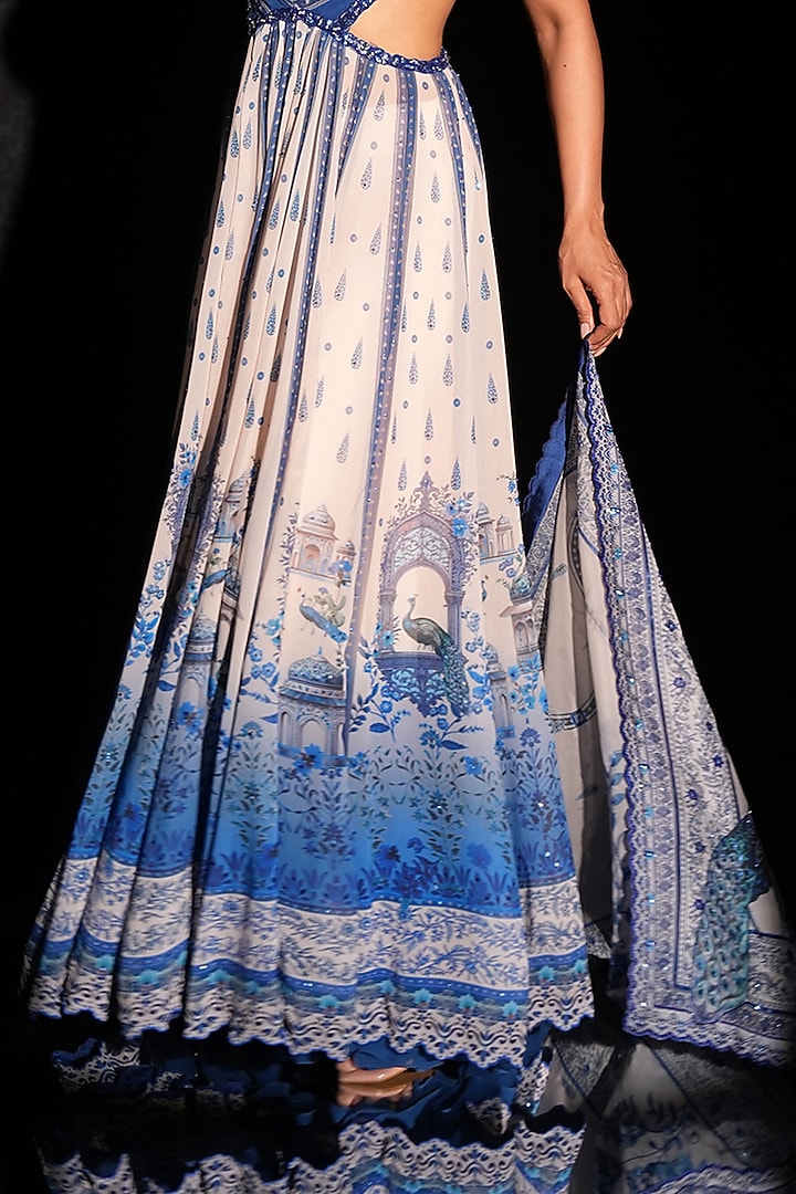 Deep Indigo Blue & White Georgette Embellished Wedding Anarkali Set by Archana Kochhar at Pernia's Pop Up Shop
