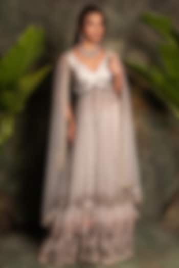 Ivory Georgette Mirror Embellished Wedding Anarkali Set by Archana Kochhar at Pernia's Pop Up Shop