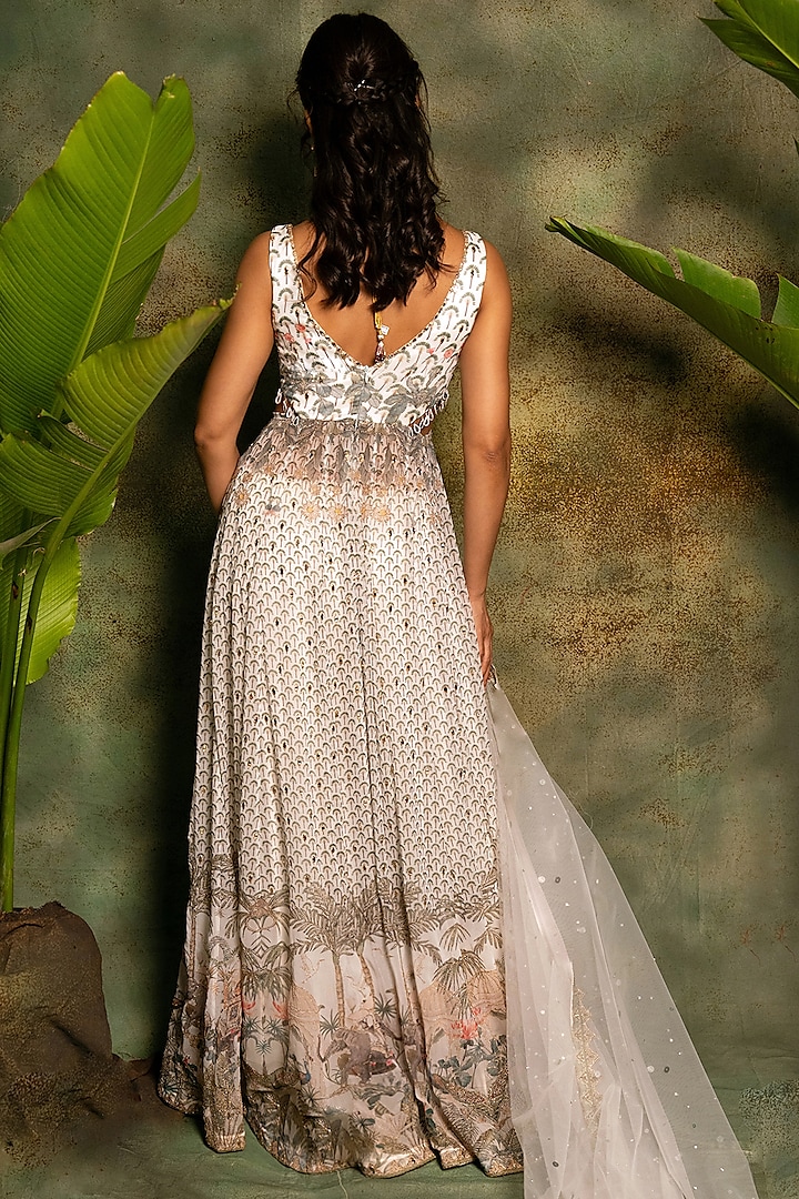 Ivory Georgette Mirror Embellished Wedding Anarkali Set by Archana Kochhar at Pernia's Pop Up Shop
