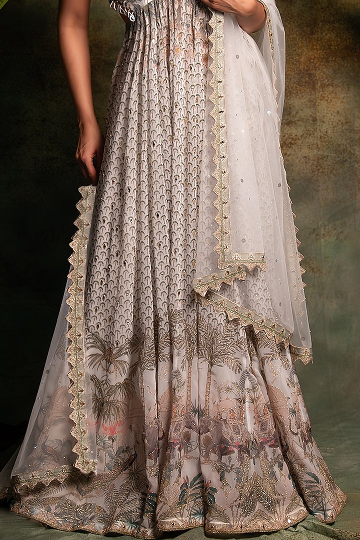 Ivory Georgette Mirror Embellished Wedding Anarkali Set by Archana Kochhar at Pernia's Pop Up Shop