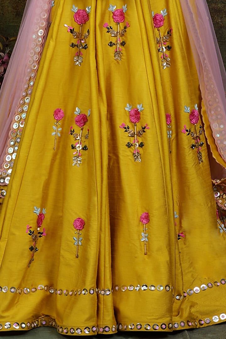Mustard Silk Embroidered Wedding Lehenga Set by Archana Kochhar at Pernia's Pop Up Shop