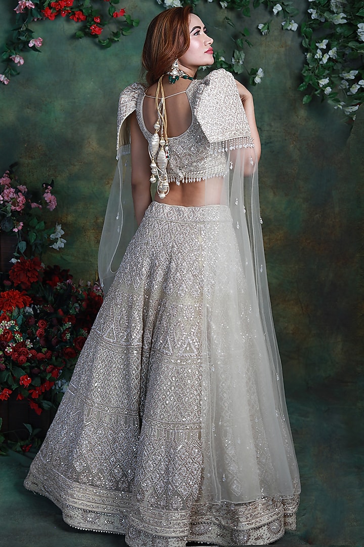 Beige Embroidered Bridal Lehenga Set by Archana Kochhar at Pernia's Pop Up Shop