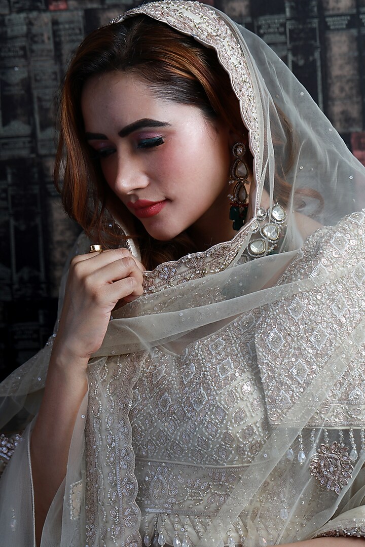 Beige Embroidered Bridal Lehenga Set by Archana Kochhar at Pernia's Pop Up Shop