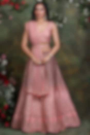 Salmon Pink Silk Embroidered Wedding Lehenga Set by Archana Kochhar at Pernia's Pop Up Shop