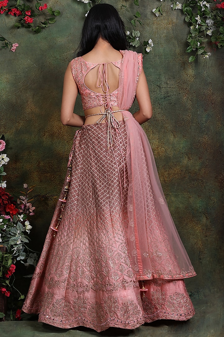 Salmon Pink Silk Embroidered Wedding Lehenga Set by Archana Kochhar at Pernia's Pop Up Shop