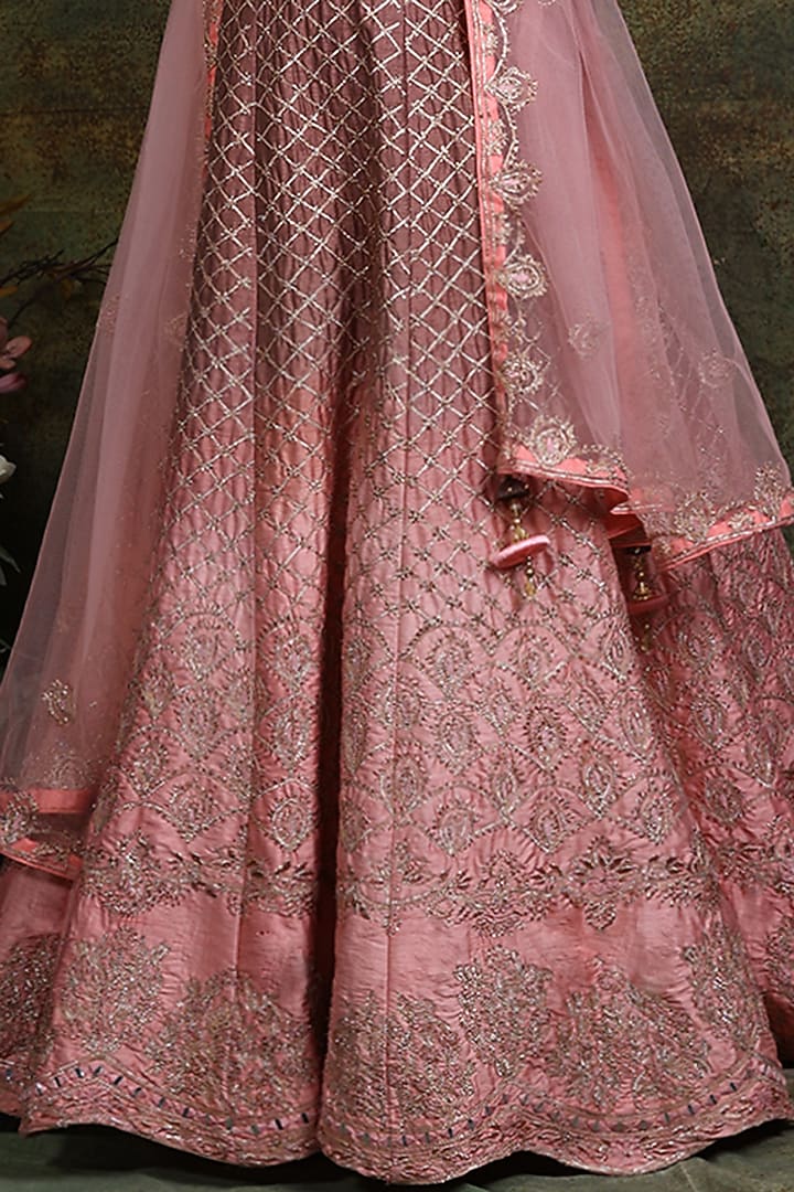 Salmon Pink Silk Embroidered Wedding Lehenga Set by Archana Kochhar at Pernia's Pop Up Shop