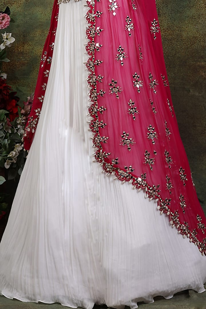 Ivory & Pink Georgette Embroidered Jacket Wedding Lehenga Set by Archana Kochhar at Pernia's Pop Up Shop