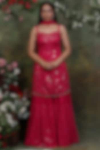 Pink Embroidered Party Wear Sharara Set by Archana Kochhar at Pernia's Pop Up Shop