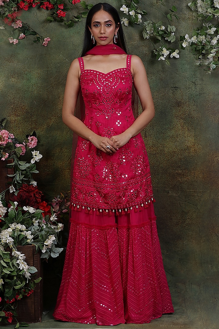 Pink Embroidered Party Wear Sharara Set by Archana Kochhar at Pernia's Pop Up Shop