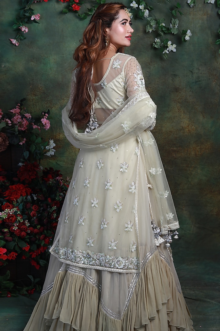 Light Olive Green Georgette Wedding Lehenga Set by Archana Kochhar at Pernia's Pop Up Shop
