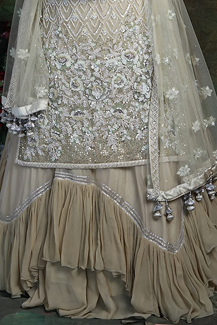 Light Olive Green Georgette Wedding Lehenga Set by Archana Kochhar at Pernia's Pop Up Shop