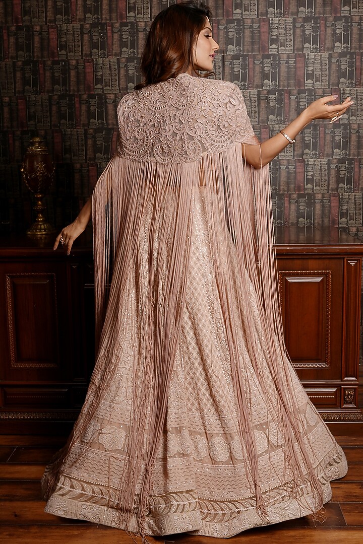 Salmon Pink Embroidered Jacket Wedding Lehenga Set by Archana Kochhar at Pernia's Pop Up Shop