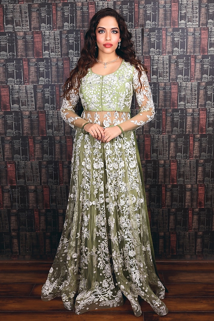 Light Green Embroidered Bridal Anarkali Set by Archana Kochhar at Pernia's Pop Up Shop