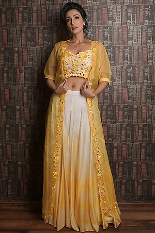Yellow Embroidered Jacket Set by Archana Kochhar