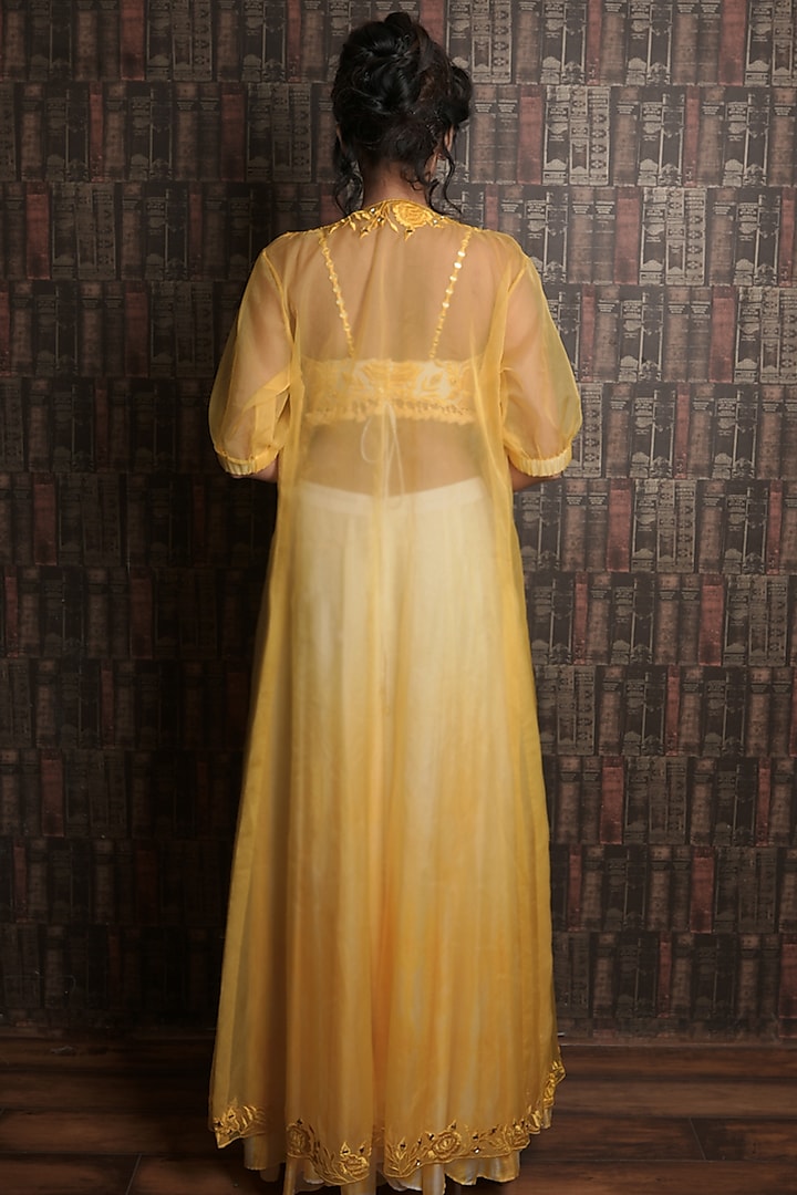 Yellow Embroidered Jacket Set by Archana Kochhar at Pernia's Pop Up Shop
