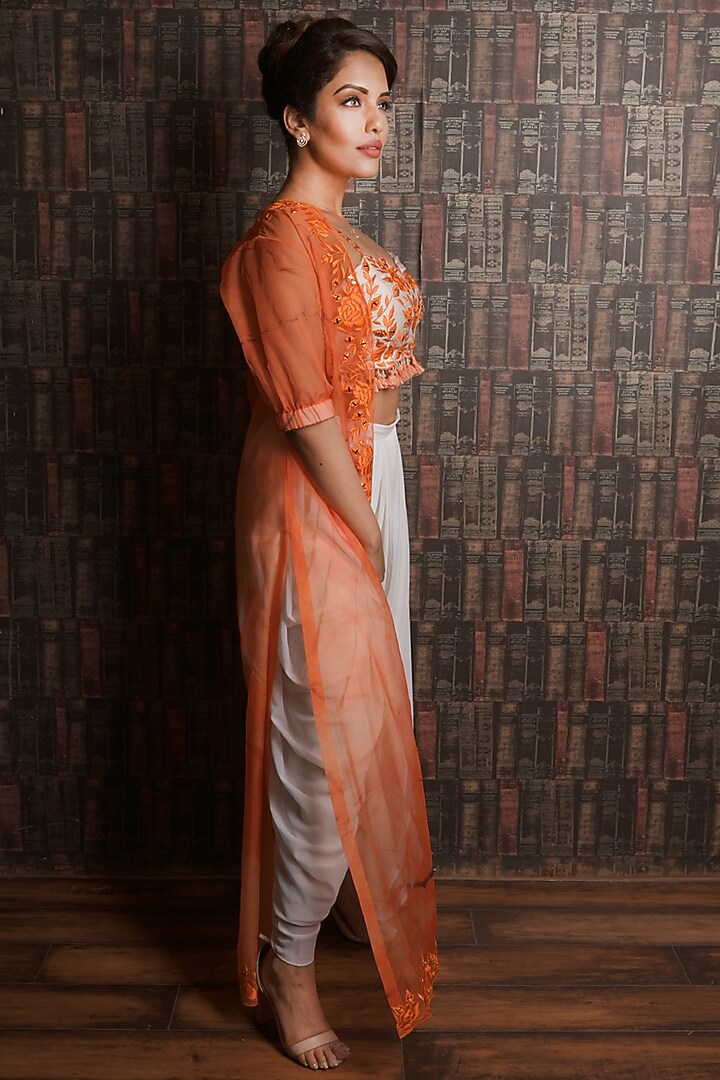 Orange Embroidered Jacket Set by Archana Kochhar at Pernia's Pop Up Shop