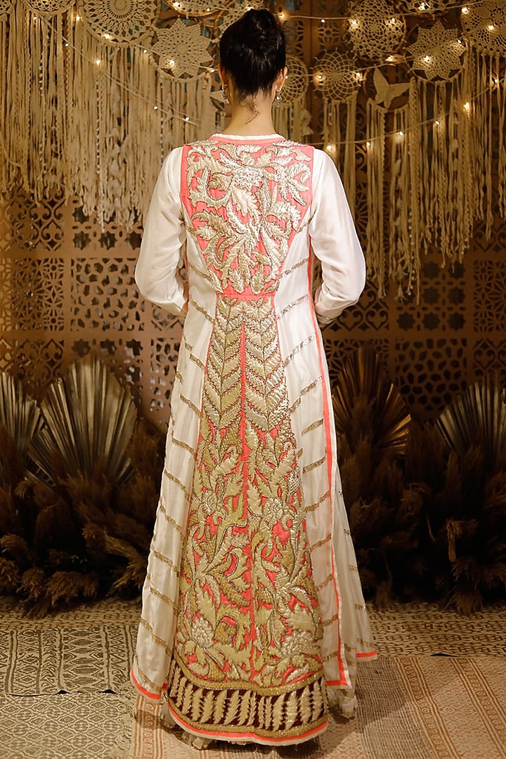 Ivory & Pink Gota Embroidered Jacket Set by Archana Kochhar at Pernia's Pop Up Shop