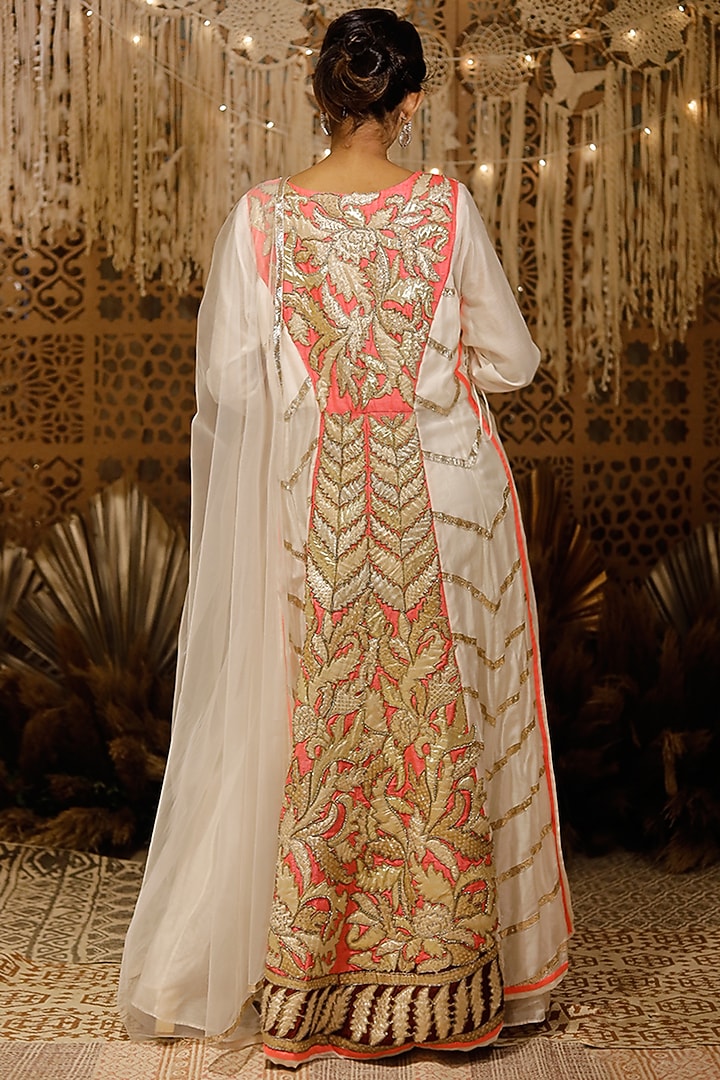 Ivory & Pink Gota Embroidered Wedding Anarkali Set by Archana Kochhar at Pernia's Pop Up Shop