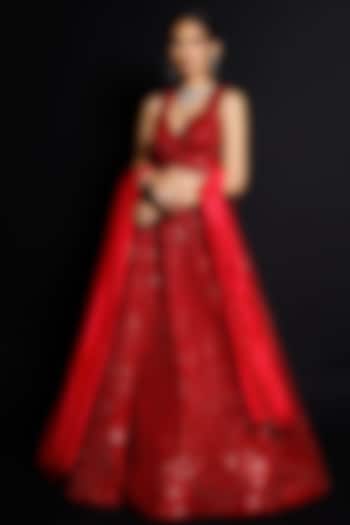 Red Beaded Wedding Lehenga Set by Archana Kochhar at Pernia's Pop Up Shop