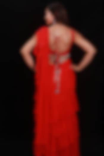 Red Cutdana Beaded Wedding Saree Set by Archana Kochhar at Pernia's Pop Up Shop