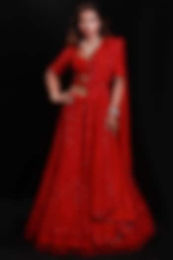 Red Cutdana Beaded Bridal Lehenga Set Set by Archana Kochhar at Pernia's Pop Up Shop