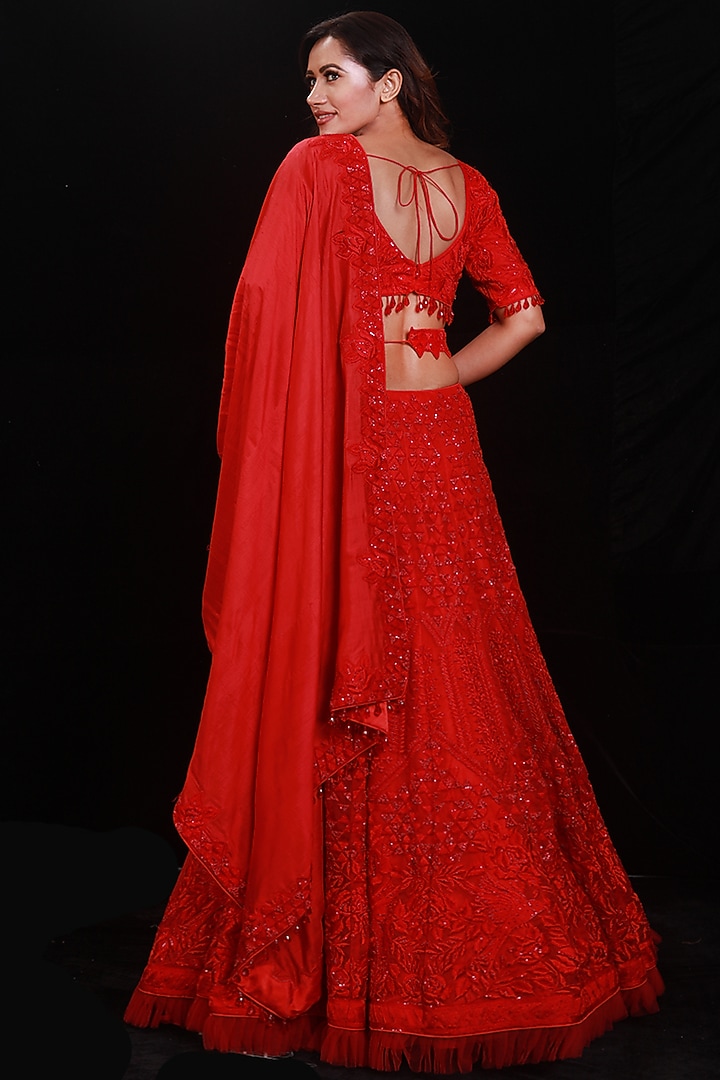 Red Cutdana Beaded Bridal Lehenga Set Set by Archana Kochhar at Pernia's Pop Up Shop